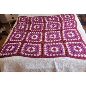 Afghan Handmade Hand-Crocheted Granny Square Blanket Lap Throw crochet 50 x 54"